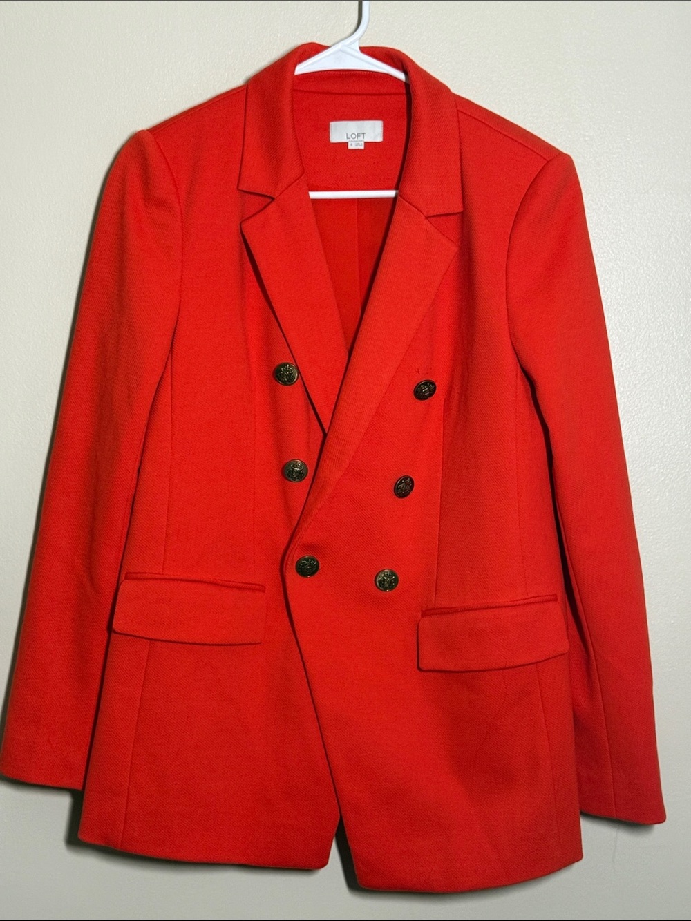 LOFT Double Breasted Red Orange Formal Prep Brass Button Blazer Size 6